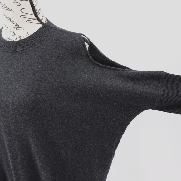 ALLSAINTS Sweater Womens Small Gray Cold Shoulder Knit Pullover Whimsigoth Retro - Picture 9 of 16